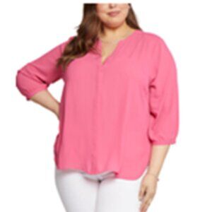 NWT - NYDJ Semi-Sheer Pintuck Blouse in Pink Peony Size 1X